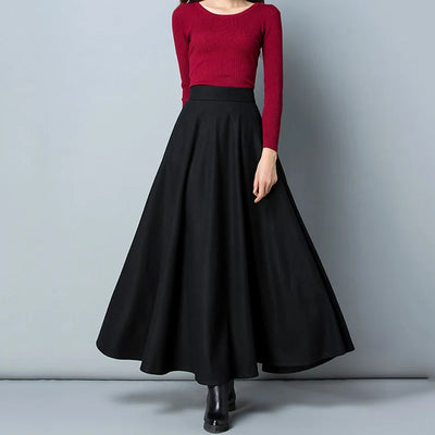 Lucyever | Elegant Wool-Blend Maxi Skirt with Pockets