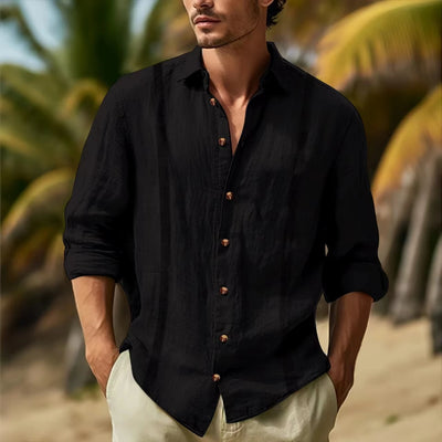 Arenvie | Classic Linen Blend Button-Up T-Shirt – White