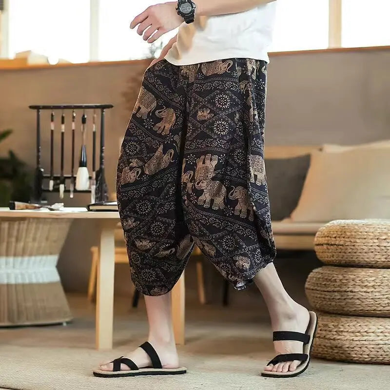 Arenvie | Printed Cotton-Linen Harem Shorts for Men