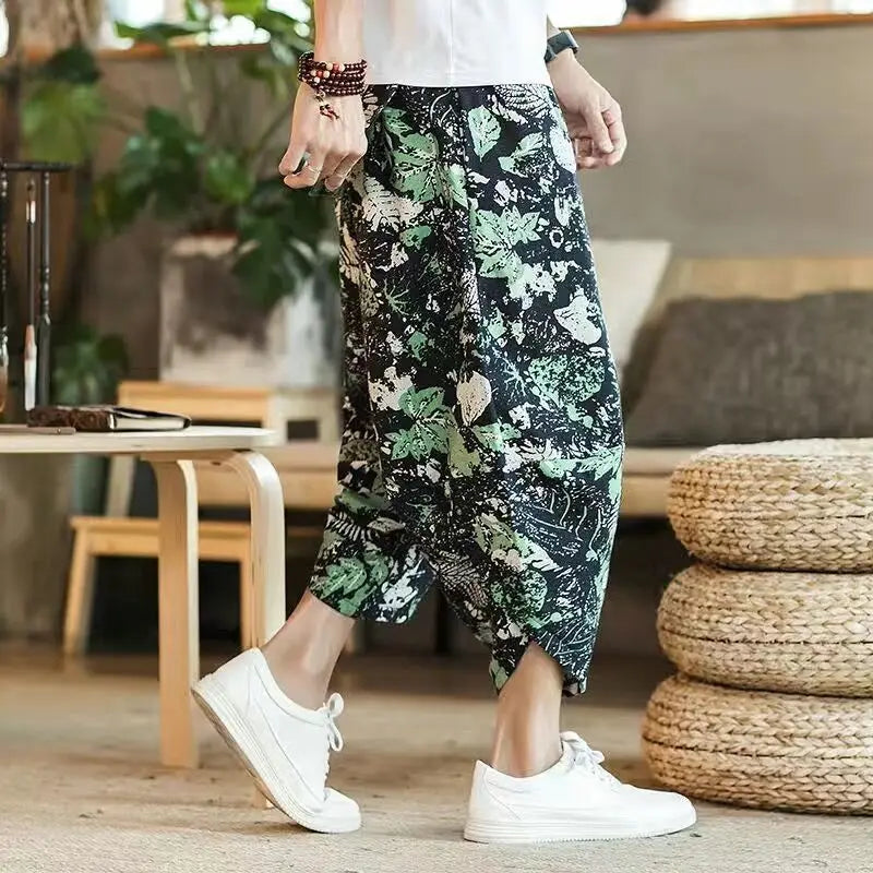 Arenvie | Printed Cotton-Linen Harem Shorts for Men
