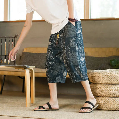 Arenvie | Printed Cotton-Linen Harem Shorts for Men