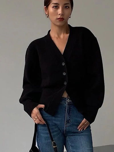 Arenvie | Soft V-Neck Buttoned Knit Cardigan