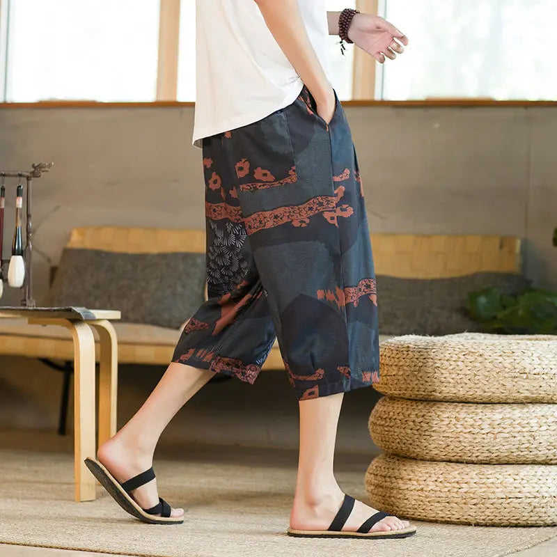 Arenvie | Printed Cotton-Linen Harem Shorts for Men