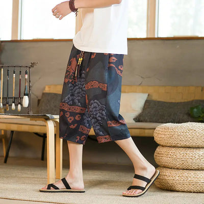 Arenvie | Printed Cotton-Linen Harem Shorts for Men