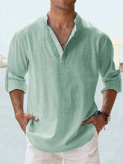 ARENIVIE | Linen-Cotton Long Sleeve T-Shirt in White