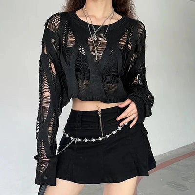 Eryna | Hollow-Knit Shadow Crop Top